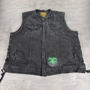 Milwaukee Leather Vest Mens XL Black Denim Biker Moto Side Lace Conceal Carry